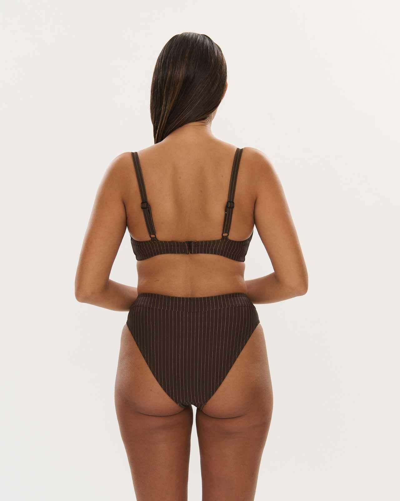 High Leg Brief - Choc Pinstripe