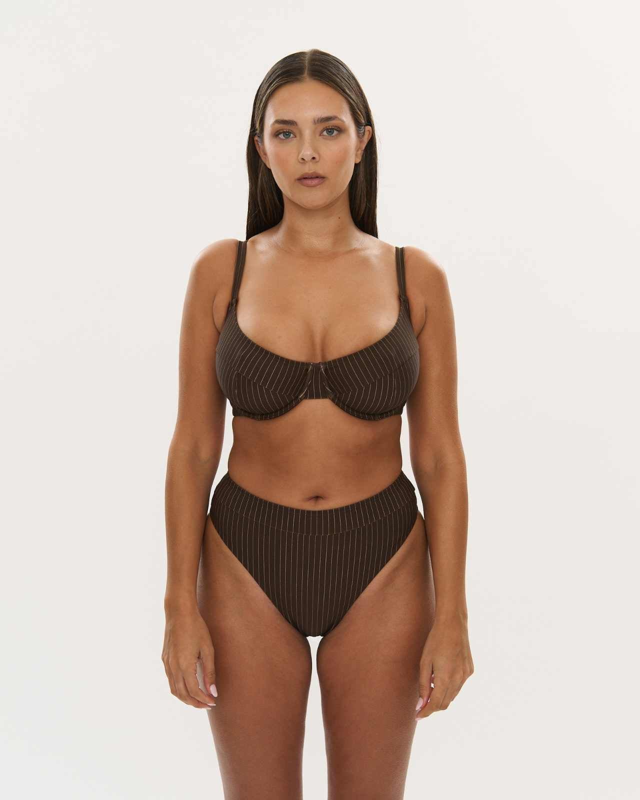 High Leg Brief - Choc Pinstripe