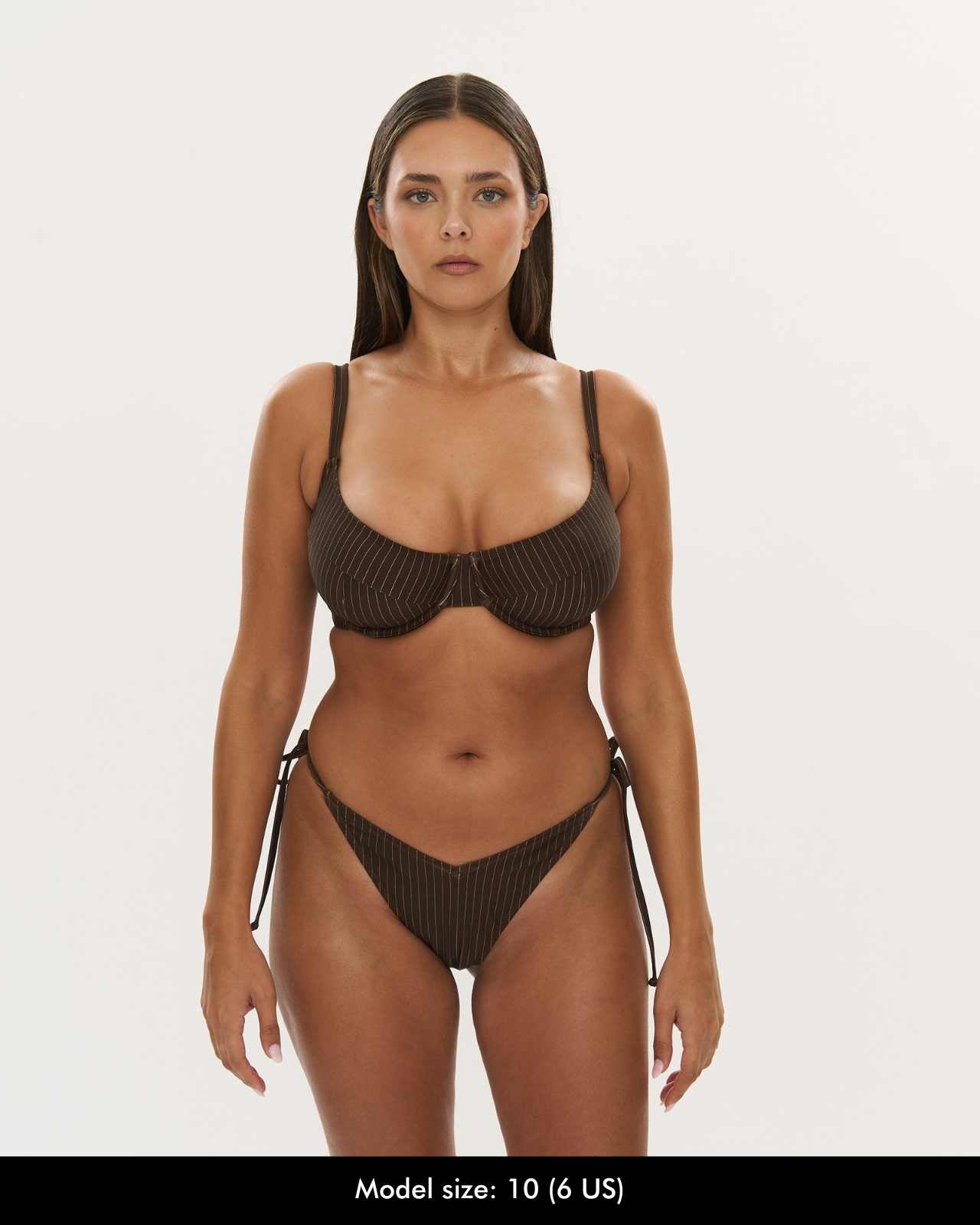 Cheeky Tie Side Brief - Choc Pinstripe