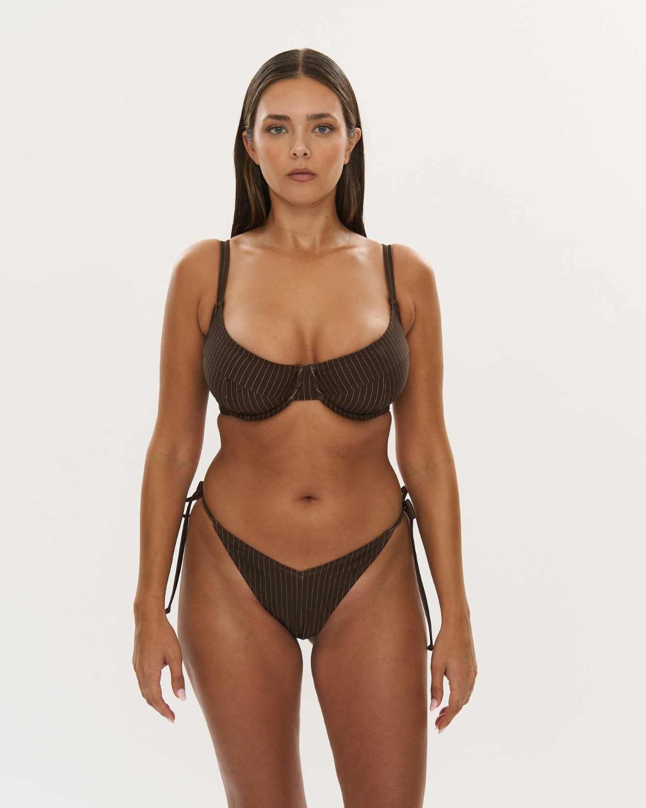 Cheeky Tie Side Brief - Choc Pinstripe