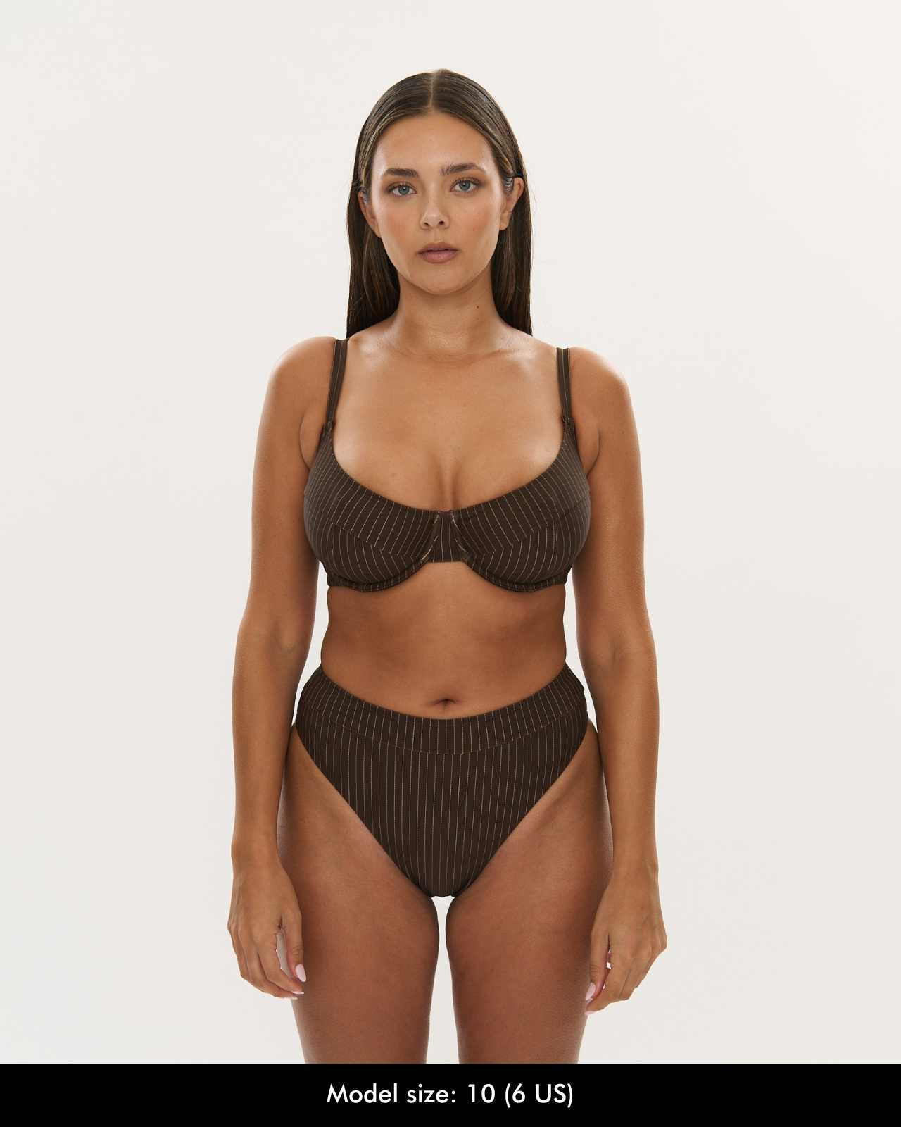 High Leg Brief - Choc Pinstripe