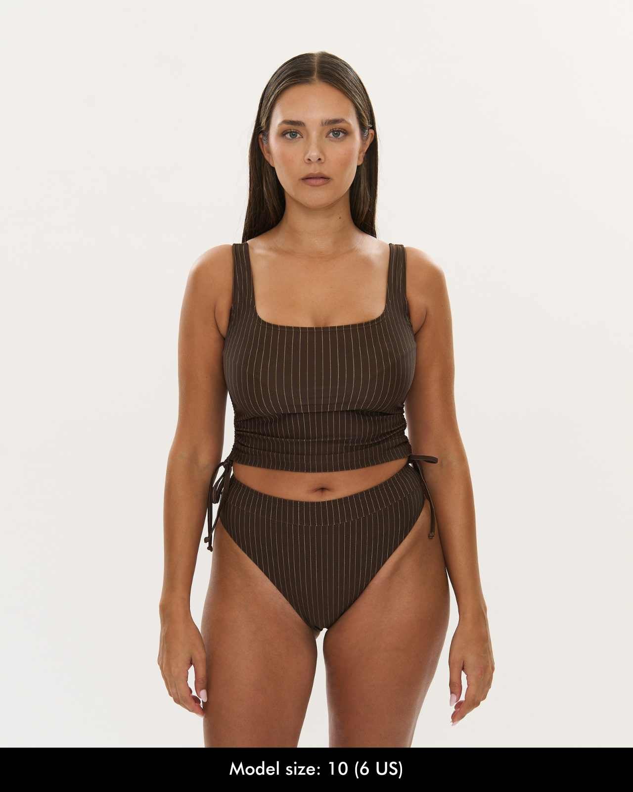 High Leg Brief - Choc Pinstripe