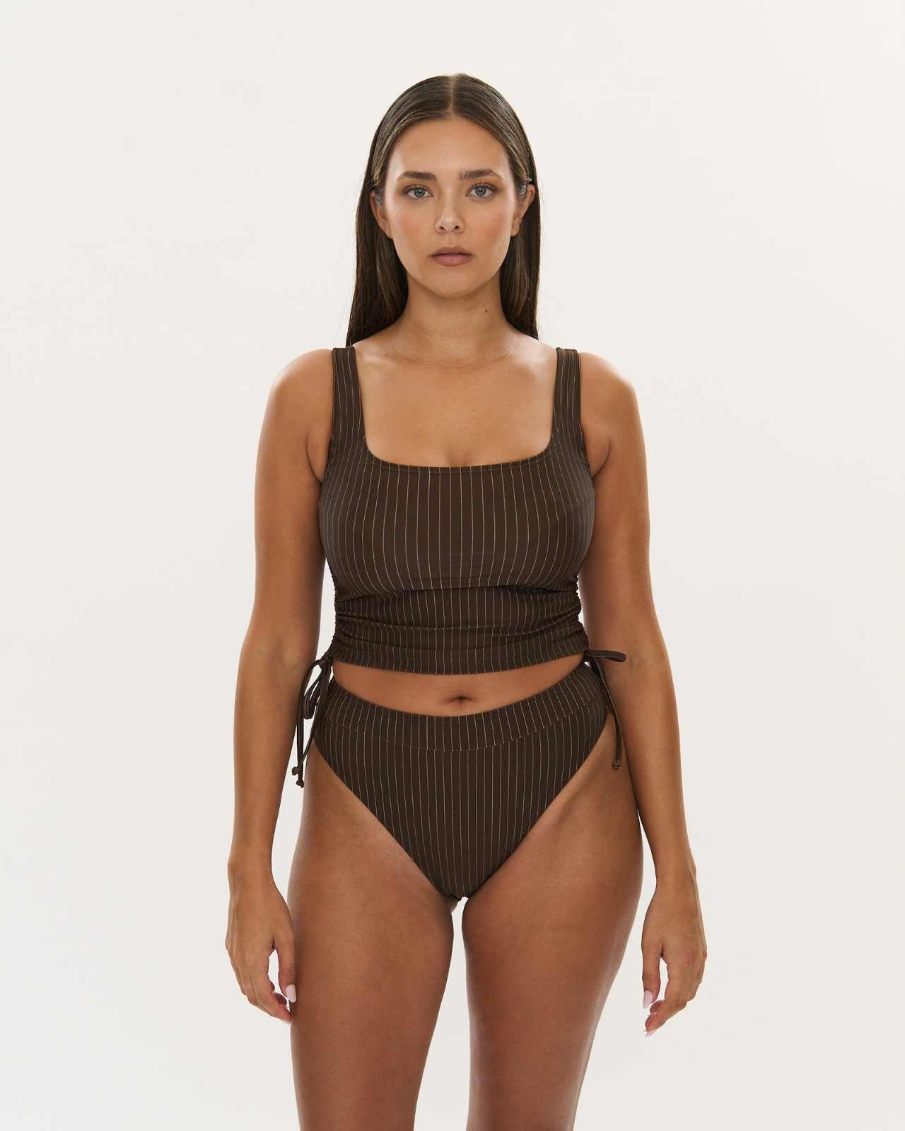High Leg Brief - Choc Pinstripe