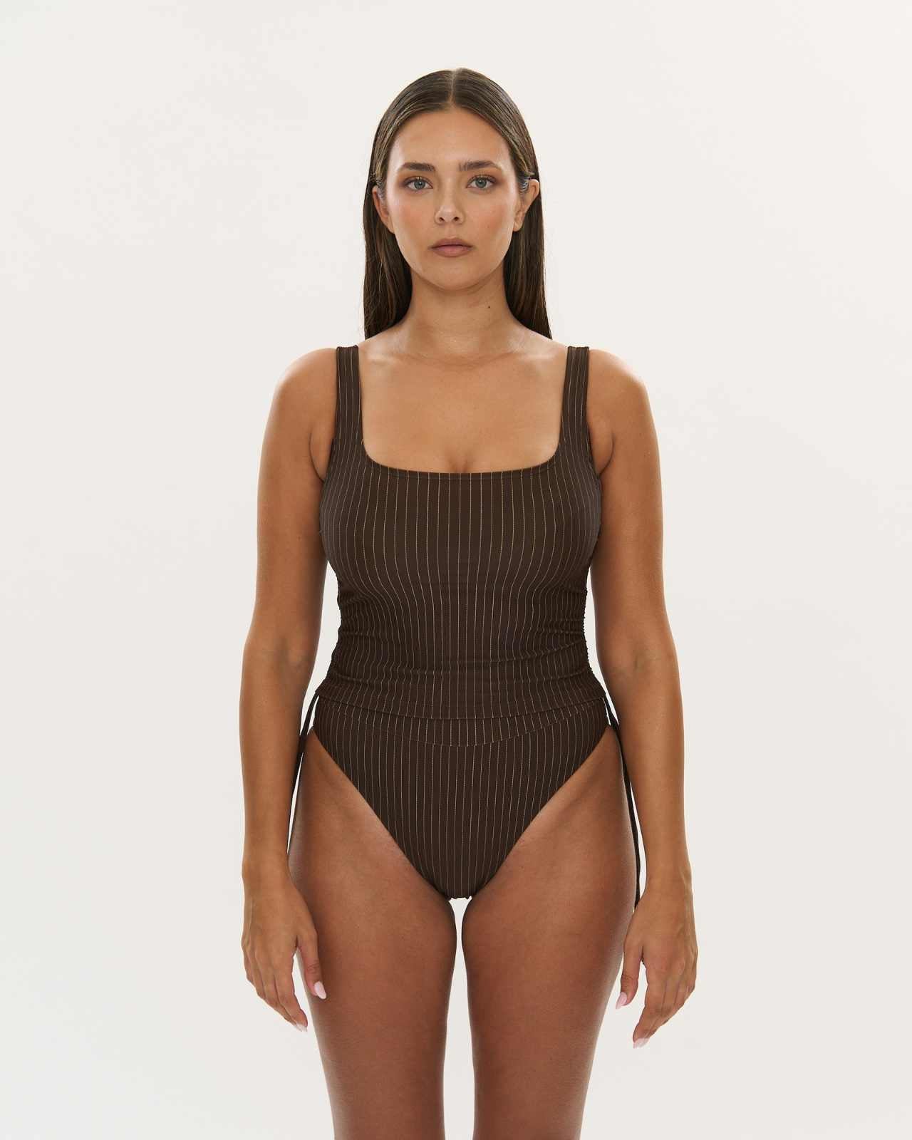 Swim Singlet - Choc Pinstripe