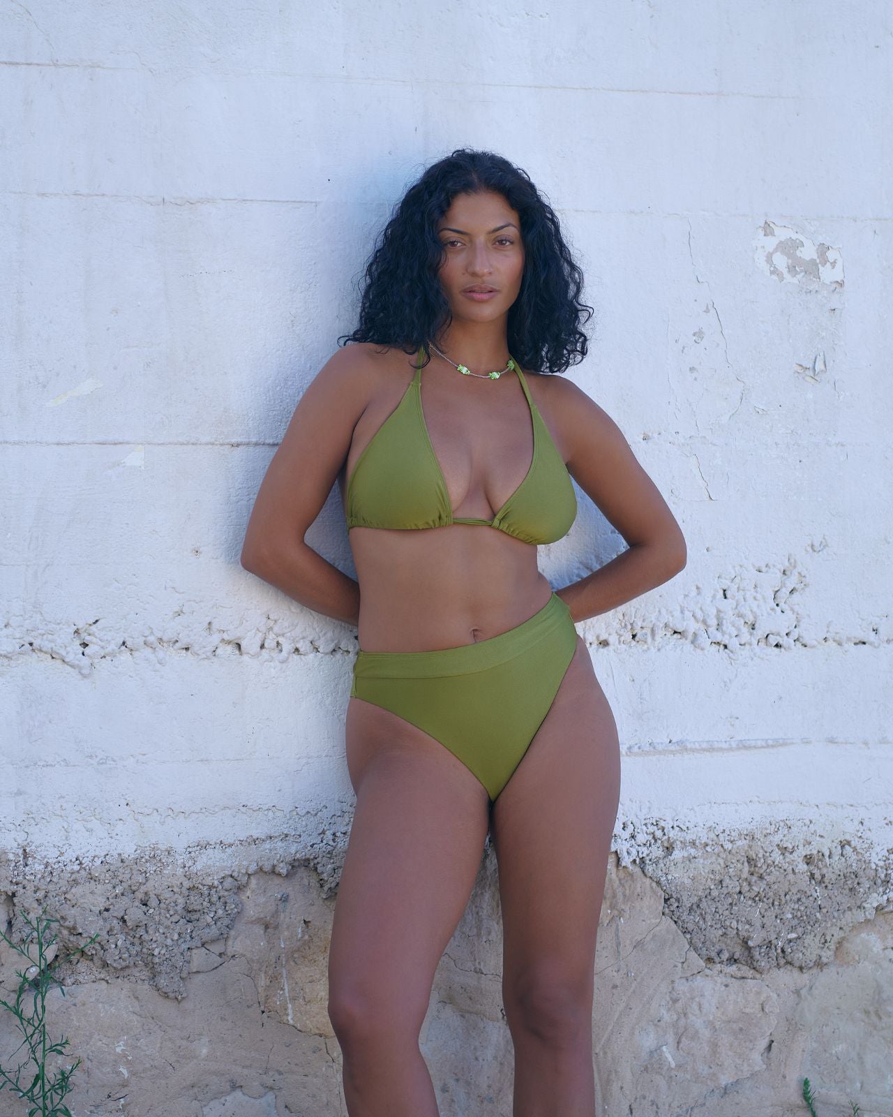 High Leg Brief - Olive Shimmer